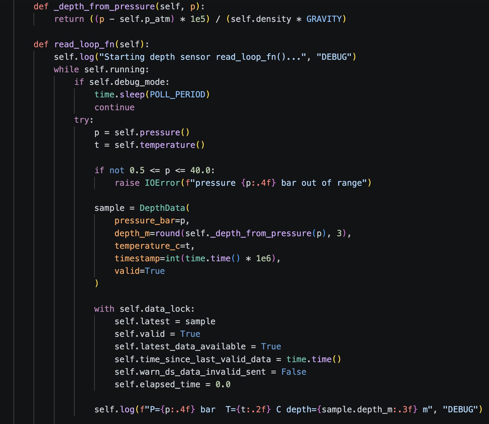 Keller depth sensor API